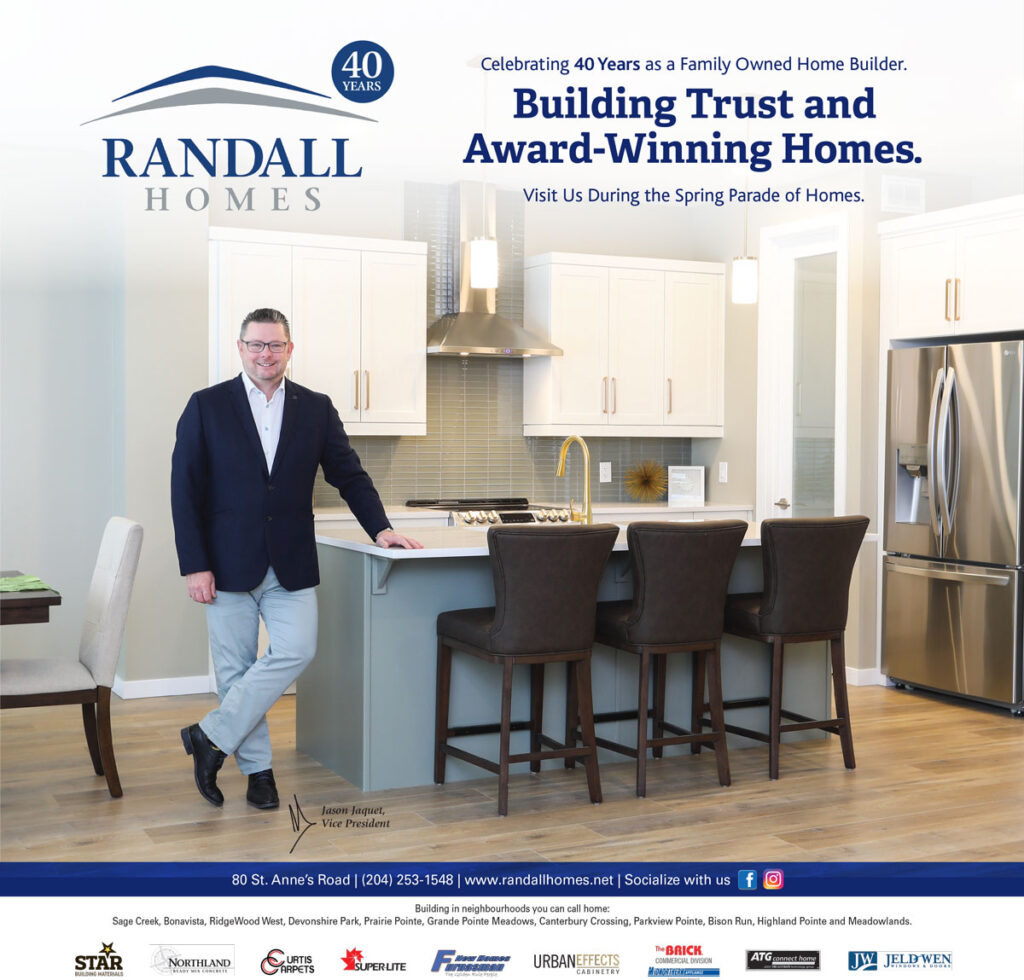 Poster: Celebrating 40 years as a Family Owned Home Builder. Building trust and award-winning homes. Visit us during the spring parade of homes!